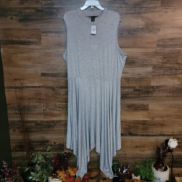 Ashley Stewart Hanki Hem Dress Womens 22/24 Heathered Gray Drop Waist NWT - Picture 1 of 6